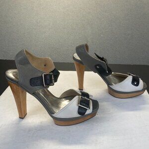 EUC Coach Annissa Women Platform Sandals Size 9.5 B,Heels,Italy,White/Gray/Black